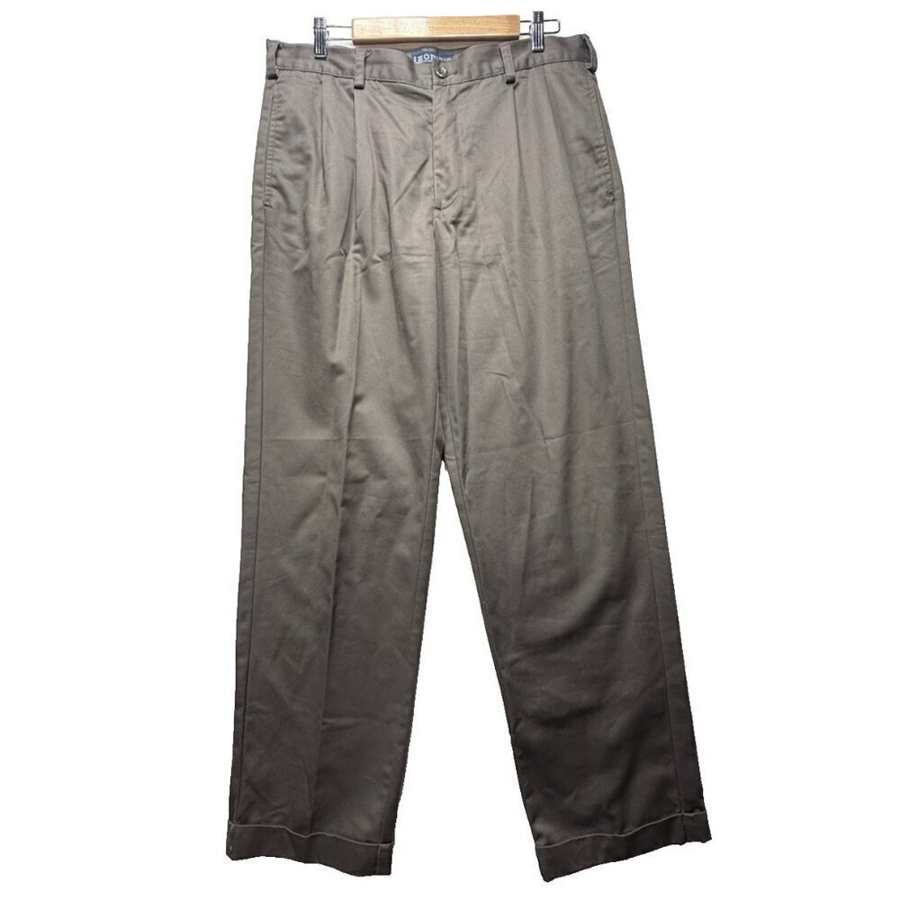 Izod American Chino Men's Pants 34x32 Classic Fit Brown 100% Cotton Cuffed Pleat